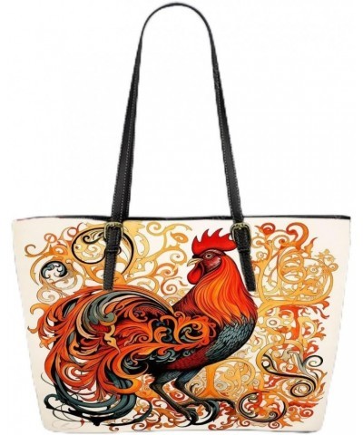 Celtic-inspired Rooster Illustration Leather Tote Bag 3d $39.93 Totes