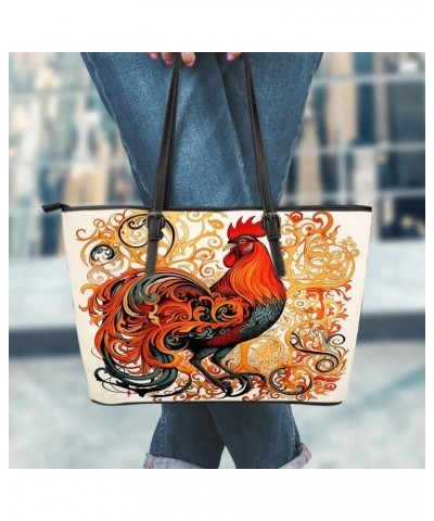 Celtic-inspired Rooster Illustration Leather Tote Bag 3d $39.93 Totes