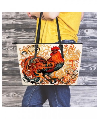 Celtic-inspired Rooster Illustration Leather Tote Bag 3d $39.93 Totes