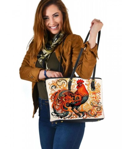 Celtic-inspired Rooster Illustration Leather Tote Bag 3d $39.93 Totes