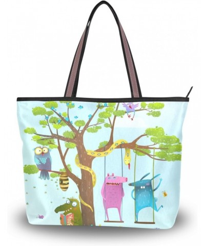 My Daily Women Tote Shoulder Bag Cute Animals Tree Cartoon Handbag Medium $15.65 Shoulder Bags