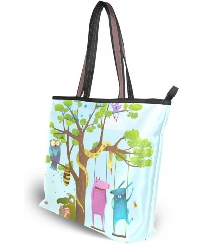 My Daily Women Tote Shoulder Bag Cute Animals Tree Cartoon Handbag Medium $15.65 Shoulder Bags