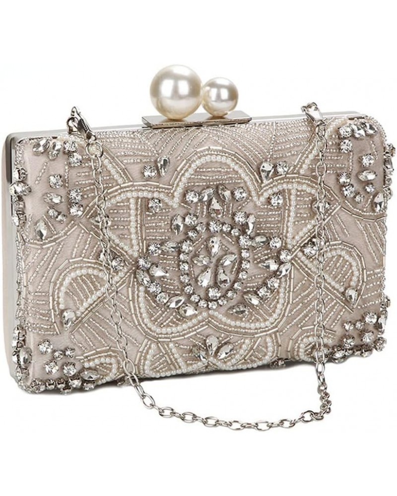 Crystal Clutch Bags Handmade Beaded Pearl Wedding Clutch Purse Handbags Women Shoulder Bag $29.59 Evening Bags