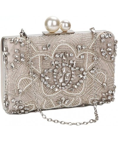 Crystal Clutch Bags Handmade Beaded Pearl Wedding Clutch Purse Handbags Women Shoulder Bag $29.59 Evening Bags