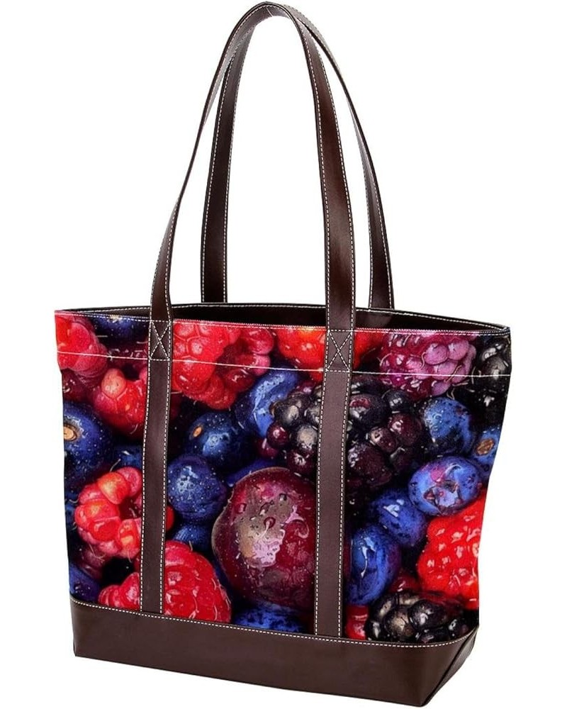 Tote Bag for Women, Large Tote Bags for Women, Tote Bag with Zipper, Fruit Raspberry Blueberry Pattern, Womens Tote Bag Desig...