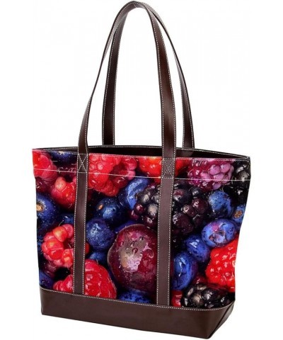 Tote Bag for Women, Large Tote Bags for Women, Tote Bag with Zipper, Fruit Raspberry Blueberry Pattern, Womens Tote Bag Desig...