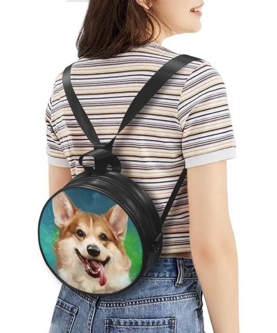 Travel Crossbody Tote Bags Zipper Round Leather Handbags Mini Shoulder Bag for Women Girls Corgi $12.88 Totes