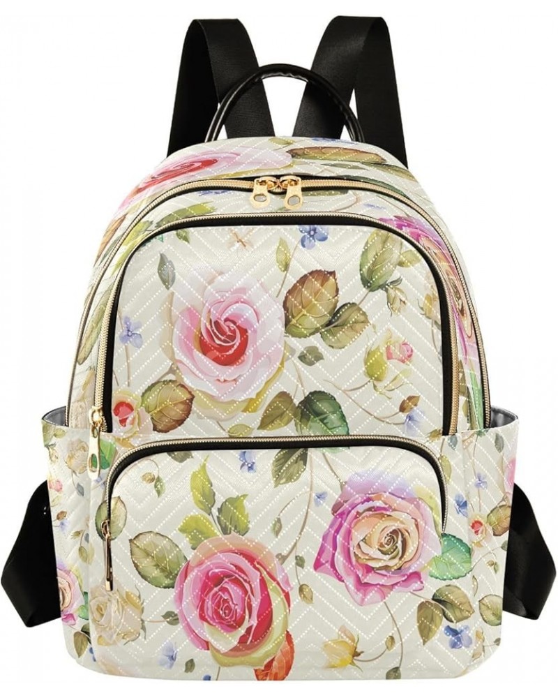 Painted Rose Flowers Women Backpack Purse Ladies Fashion Shoulder Bag Daypack Travel Bag 10L Medium $18.89 Backpacks