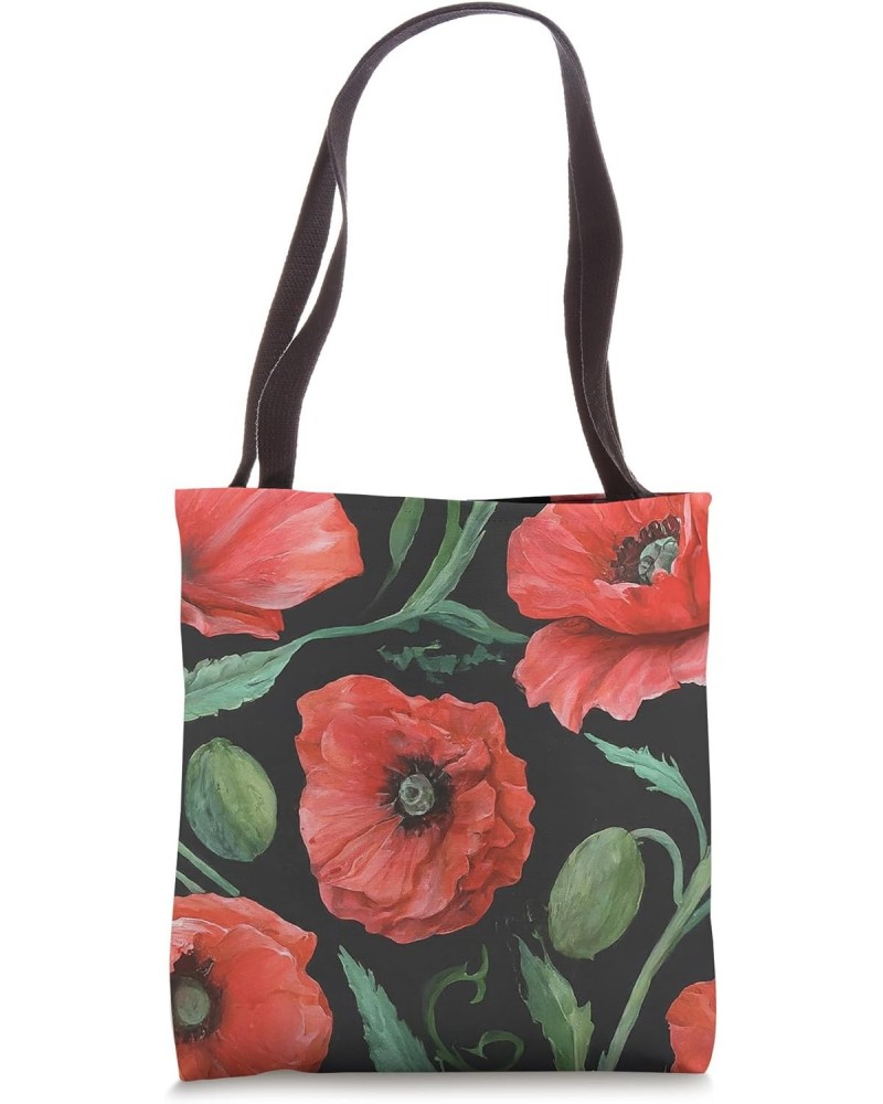 Red Poppy Ladybug Vintage Cottagecore Flowers Tote Bag $11.25 Totes