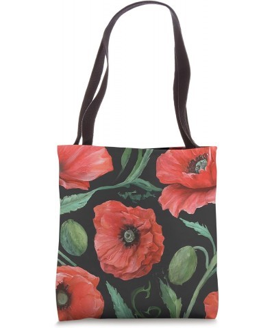 Red Poppy Ladybug Vintage Cottagecore Flowers Tote Bag $11.25 Totes