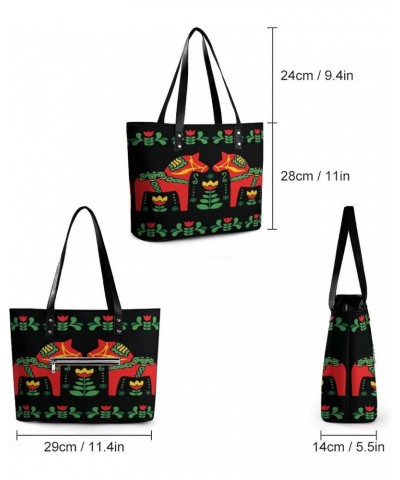 Floral Swedish Dala Horses Women Tote Bags Top Handle Satchel Handbags Faux Leather Tassel Shoulder Purse $16.32 Totes