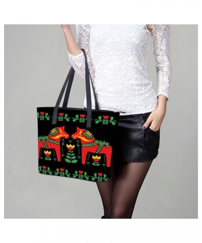 Floral Swedish Dala Horses Women Tote Bags Top Handle Satchel Handbags Faux Leather Tassel Shoulder Purse $16.32 Totes