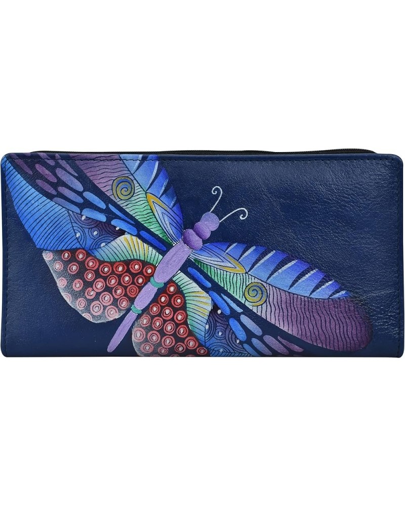 Women's Hand Painted Leather Two Fold Wallet Dancing Dragonflies Blue $24.45 Clutches