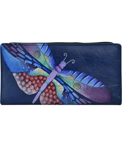 Women's Hand Painted Leather Two Fold Wallet Dancing Dragonflies Blue $24.45 Clutches