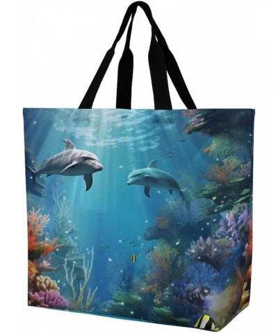 Shoulder Bag Casual Work Bag for Women Blue Ocean Underwater Fish Large Capacity Bags for Shopping,Travel Beach Gym $12.37 Totes