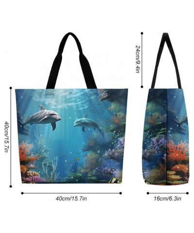 Shoulder Bag Casual Work Bag for Women Blue Ocean Underwater Fish Large Capacity Bags for Shopping,Travel Beach Gym $12.37 Totes