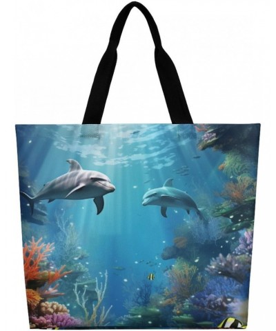 Shoulder Bag Casual Work Bag for Women Blue Ocean Underwater Fish Large Capacity Bags for Shopping,Travel Beach Gym $12.37 Totes