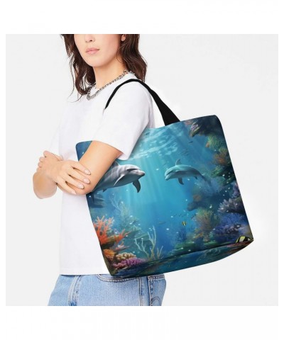 Shoulder Bag Casual Work Bag for Women Blue Ocean Underwater Fish Large Capacity Bags for Shopping,Travel Beach Gym $12.37 Totes