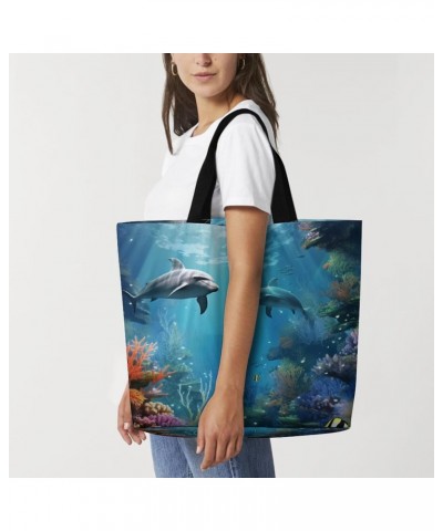 Shoulder Bag Casual Work Bag for Women Blue Ocean Underwater Fish Large Capacity Bags for Shopping,Travel Beach Gym $12.37 Totes