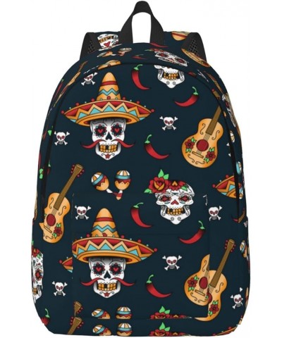 Mexican Skull Print Unisex Canvas Backpack Cute Backpack For Travel Sports Casual Aesthetic Backpack Black Small $22.45 Backp...