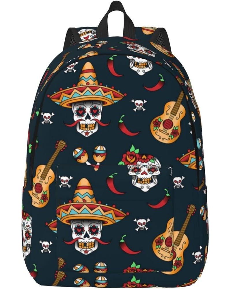 Mexican Skull Print Unisex Canvas Backpack Cute Backpack For Travel Sports Casual Aesthetic Backpack Black Small $22.45 Backp...