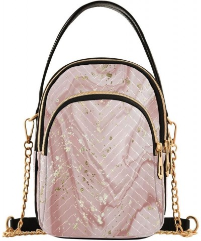 Pink Marble Golden Splatter Crossbody Bag Small Shoulder Handbags Leather Purse for Women $10.92 Crossbody Bags