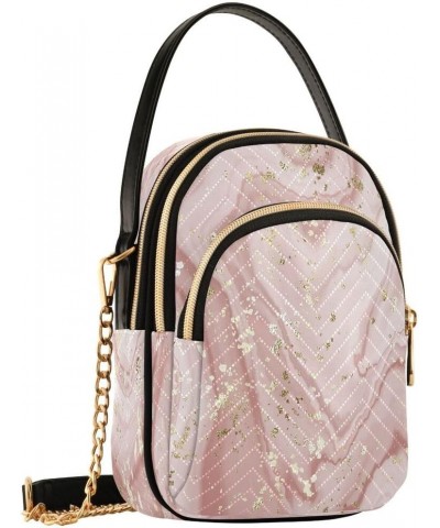 Pink Marble Golden Splatter Crossbody Bag Small Shoulder Handbags Leather Purse for Women $10.92 Crossbody Bags