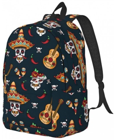 Mexican Skull Print Unisex Canvas Backpack Cute Backpack For Travel Sports Casual Aesthetic Backpack Black Small $22.45 Backp...