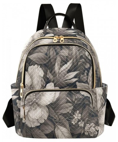 Medium Fashion Backpack for Women Black Flowre Sketch Print Ladies Travel Daypack Aesthetic Shoulder Bag 11.4×6.1×14.1 IN $14...