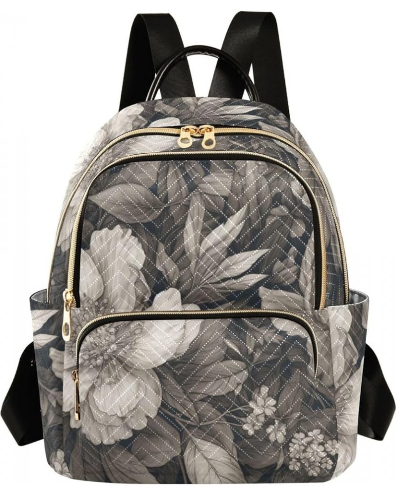 Medium Fashion Backpack for Women Black Flowre Sketch Print Ladies Travel Daypack Aesthetic Shoulder Bag 11.4×6.1×14.1 IN $14...