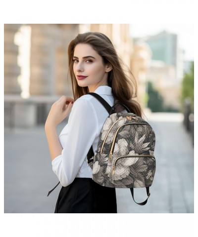 Medium Fashion Backpack for Women Black Flowre Sketch Print Ladies Travel Daypack Aesthetic Shoulder Bag 11.4×6.1×14.1 IN $14...