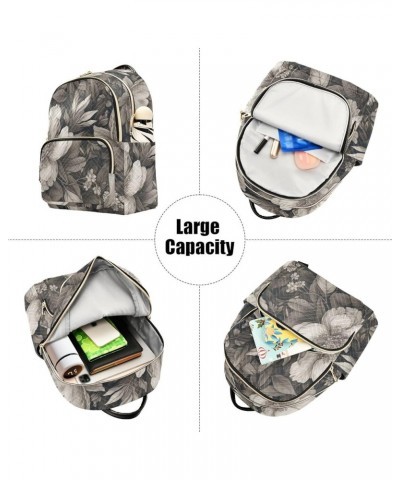 Medium Fashion Backpack for Women Black Flowre Sketch Print Ladies Travel Daypack Aesthetic Shoulder Bag 11.4×6.1×14.1 IN $14...