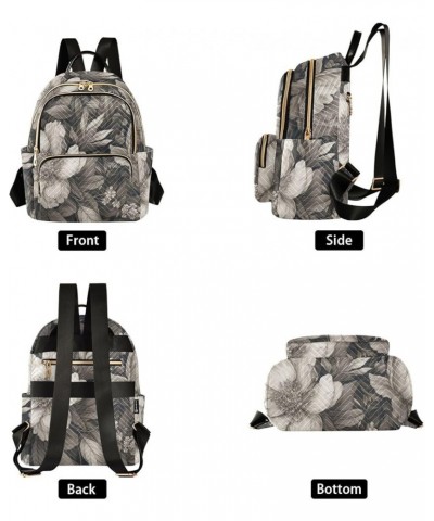 Medium Fashion Backpack for Women Black Flowre Sketch Print Ladies Travel Daypack Aesthetic Shoulder Bag 11.4×6.1×14.1 IN $14...