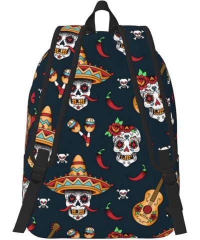 Mexican Skull Print Unisex Canvas Backpack Cute Backpack For Travel Sports Casual Aesthetic Backpack Black Small $22.45 Backp...