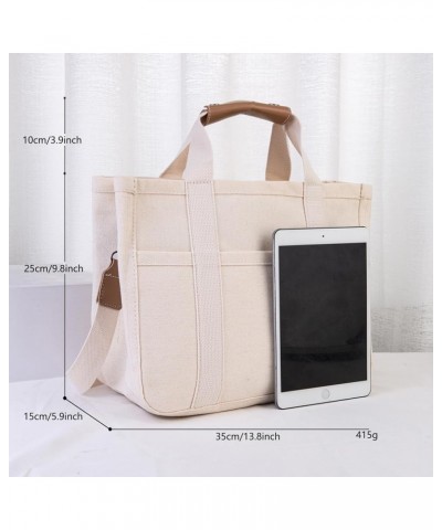 Canvas Tote Bag with An External Pocket for Women,Casual Practical Trendy Shoulder Large Capacity Crossbody Handbag White $12...