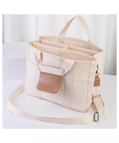 Canvas Tote Bag with An External Pocket for Women,Casual Practical Trendy Shoulder Large Capacity Crossbody Handbag White $12...