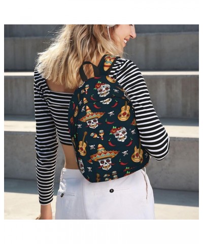 Mexican Skull Print Unisex Canvas Backpack Cute Backpack For Travel Sports Casual Aesthetic Backpack Black Small $22.45 Backp...