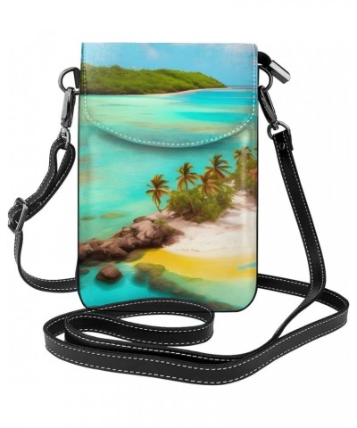 women Small Cell Phone Purse Caribbean Scenery pattern Soft, durable and waterproof PU leather Convenient for daily use and t...