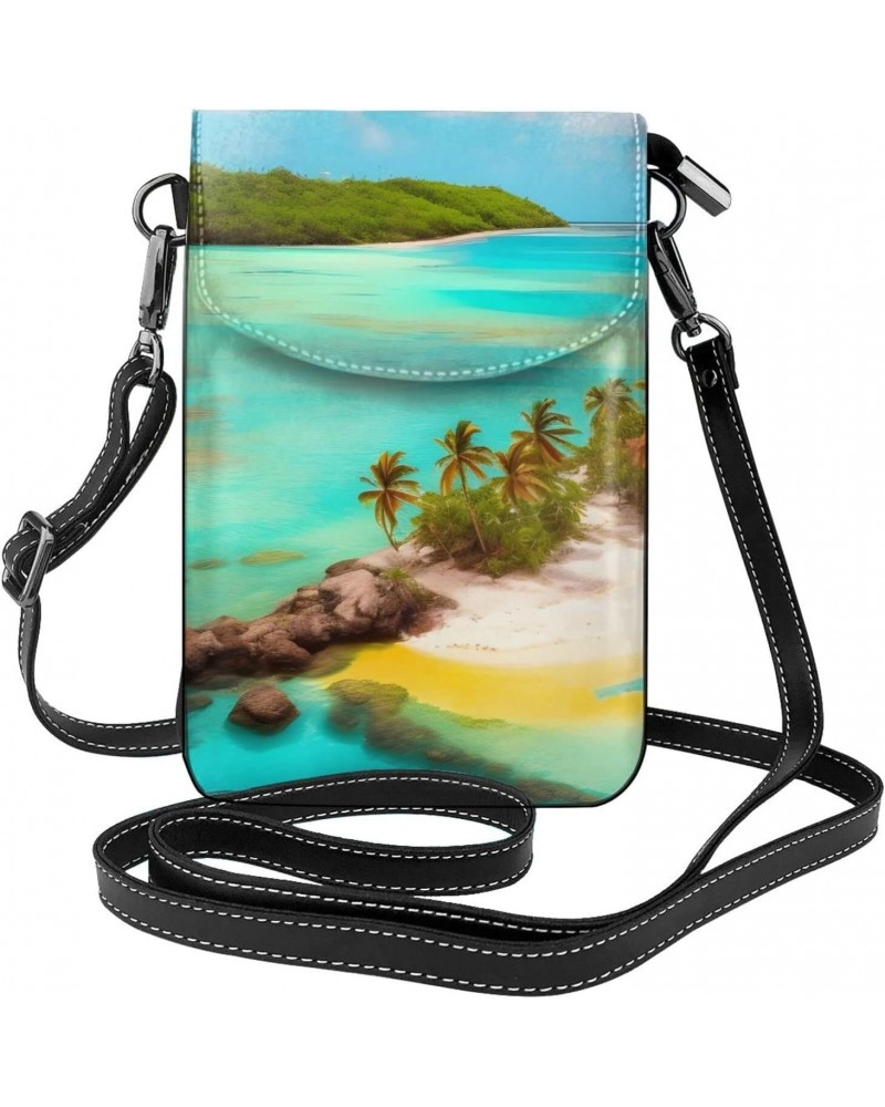 women Small Cell Phone Purse Caribbean Scenery pattern Soft, durable and waterproof PU leather Convenient for daily use and t...