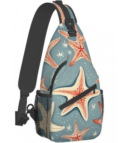 Retro Starfish Ocean Sea Crossbody Sling Bag for Men Women Sling Backpack Shoulder Bag Casual Hiking Daypack Chest Bag for Tr...