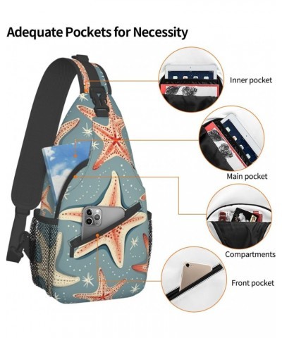 Retro Starfish Ocean Sea Crossbody Sling Bag for Men Women Sling Backpack Shoulder Bag Casual Hiking Daypack Chest Bag for Tr...