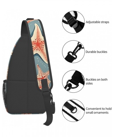 Retro Starfish Ocean Sea Crossbody Sling Bag for Men Women Sling Backpack Shoulder Bag Casual Hiking Daypack Chest Bag for Tr...