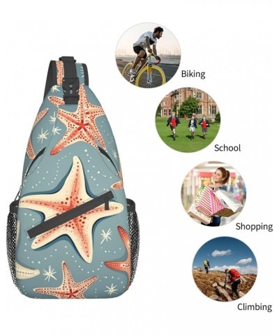 Retro Starfish Ocean Sea Crossbody Sling Bag for Men Women Sling Backpack Shoulder Bag Casual Hiking Daypack Chest Bag for Tr...