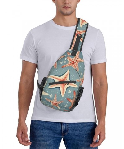 Retro Starfish Ocean Sea Crossbody Sling Bag for Men Women Sling Backpack Shoulder Bag Casual Hiking Daypack Chest Bag for Tr...