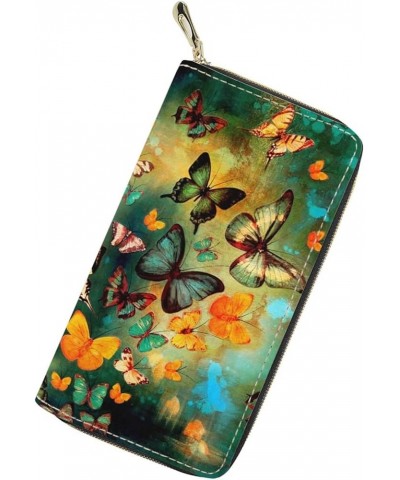 Long Wallet for Women Large Capacity Wallet Butterfly Flower Print Credit Card Holder PU Leather Clutch Purse Phone Wallet Co...