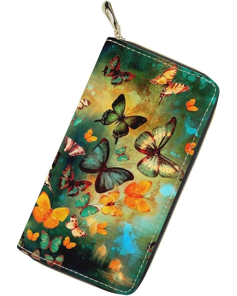 Long Wallet for Women Large Capacity Wallet Butterfly Flower Print Credit Card Holder PU Leather Clutch Purse Phone Wallet Co...