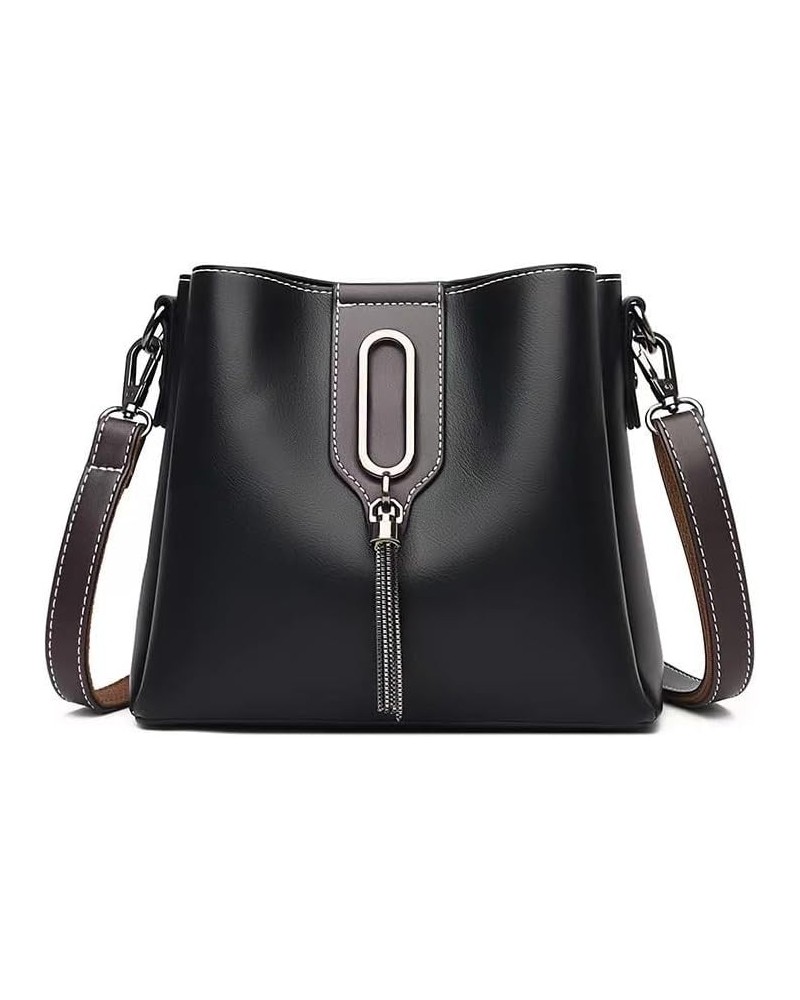 Large Women Handbag Fashion Bucket Ladies Crossbody Bag Satchel Tote Top Handle Bags PU Leather Waterproof Shoulder Bag Black...