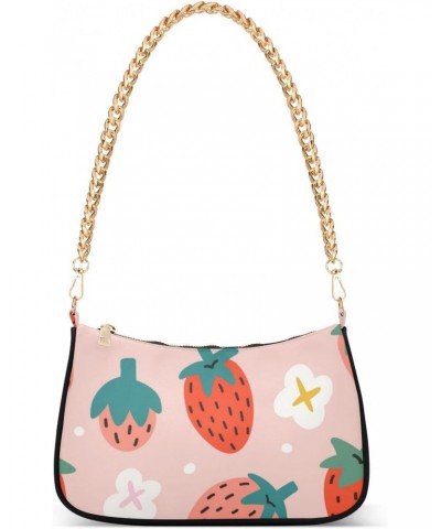 Strawberries Colorful Cute Shoulder Bag for Women Chain Handbags Womens Tote Clutch Purses with Zipper $12.60 Shoulder Bags