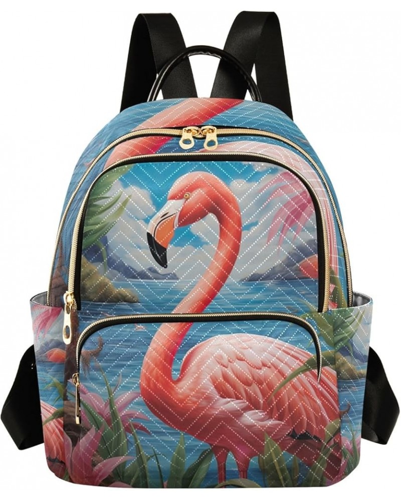 Ceramic Tile Pattern Backpack Purses Quilted Backpack with Luggage Strap Pink Flamingo Blue Ocean Small $22.61 Backpacks