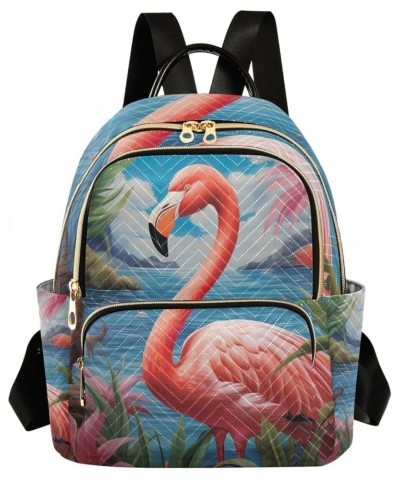 Ceramic Tile Pattern Backpack Purses Quilted Backpack with Luggage Strap Pink Flamingo Blue Ocean Small $22.61 Backpacks